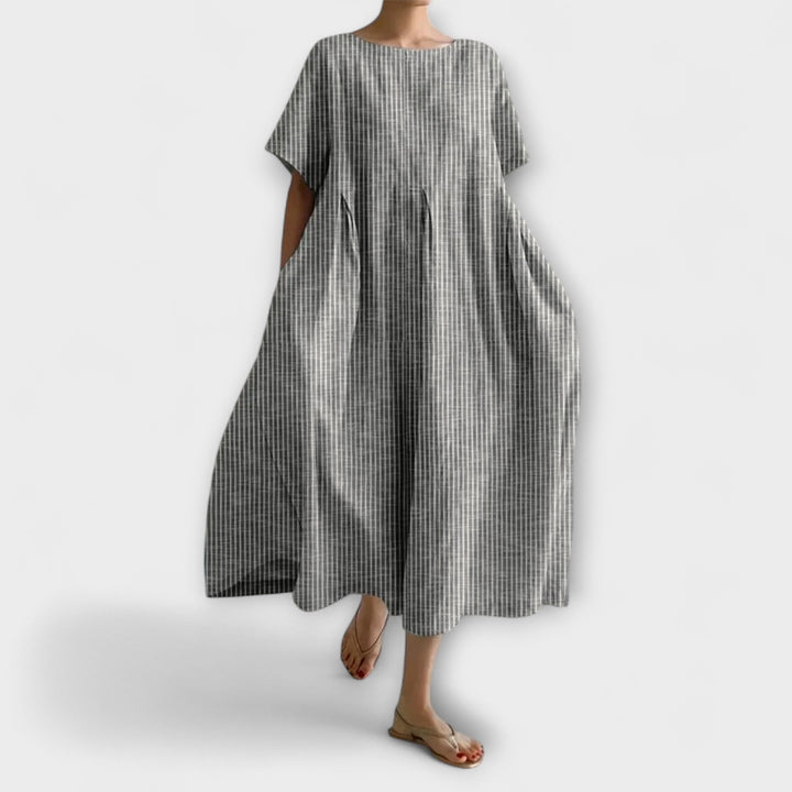 Elegant Women's Long Dress with Plaid Pattern - Casual Retro Style