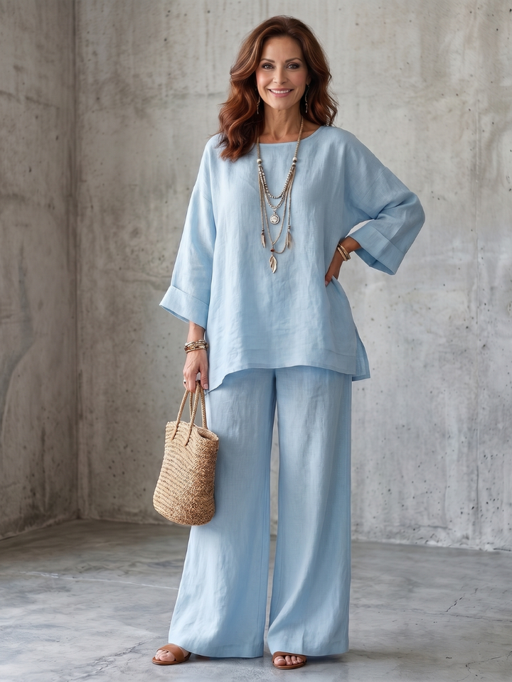 Comfortable Lightweight Women's Oversized Tunic Wide Leg Pant Set