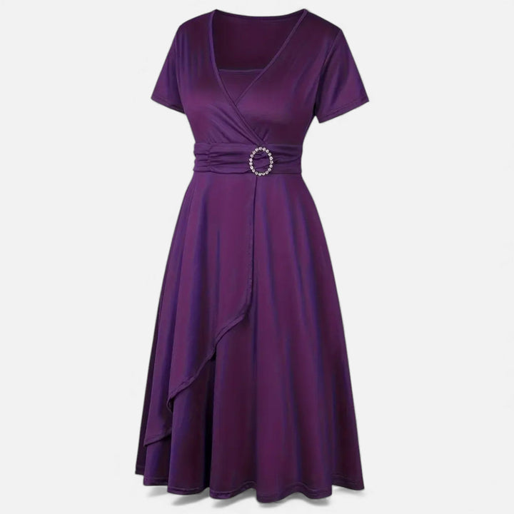 Elegant Rhinestone V-Neck Asymmetric Women's Evening Dress