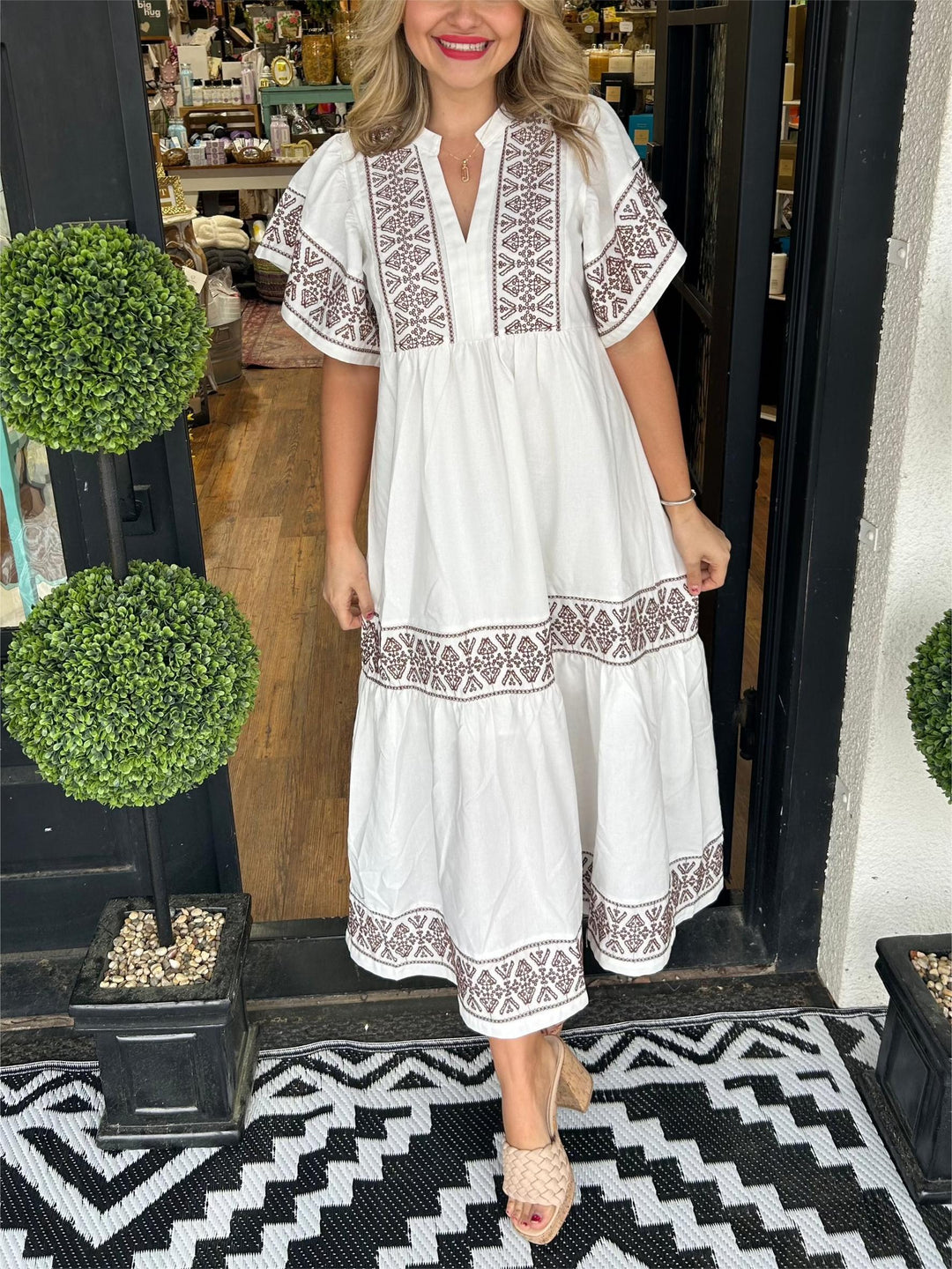 Elegant Bohemian V-Neck Women's Midi Dress