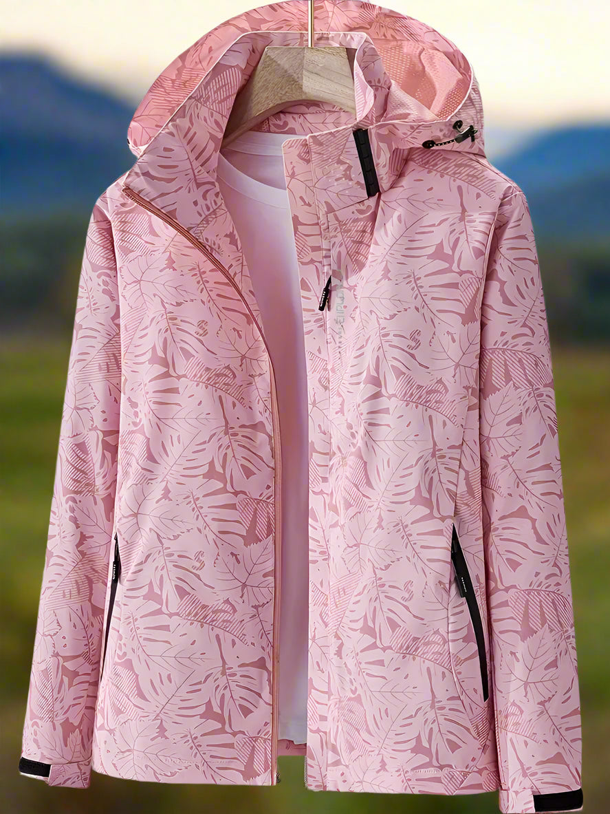 Waterproof Women's Summer Jacket with Leaf Print - Lightweight and Breathable