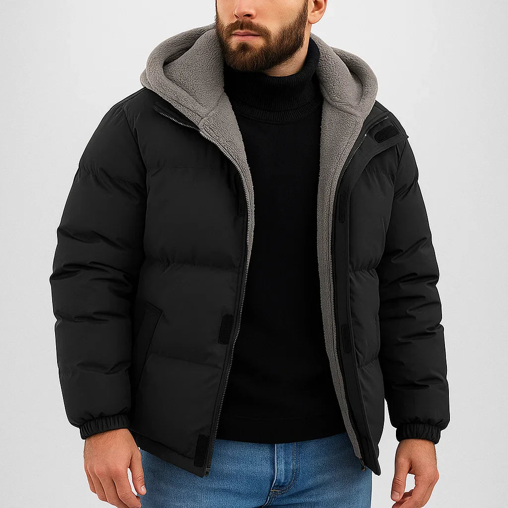 Men's Lined Winter Jacket with Hood - Warm and Waterproof