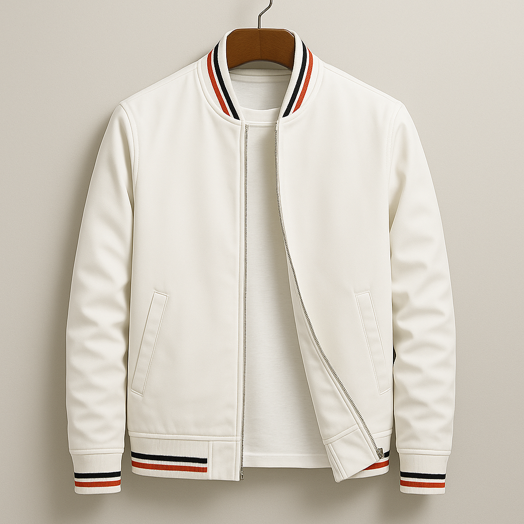 Men's Zip-Up Jacket with Stripe Details - Athletic-Elegant Cotton Blend