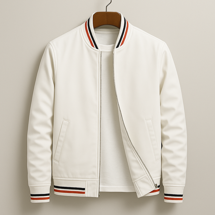 Men's Zip-Up Jacket with Stripe Details - Athletic-Elegant Cotton Blend