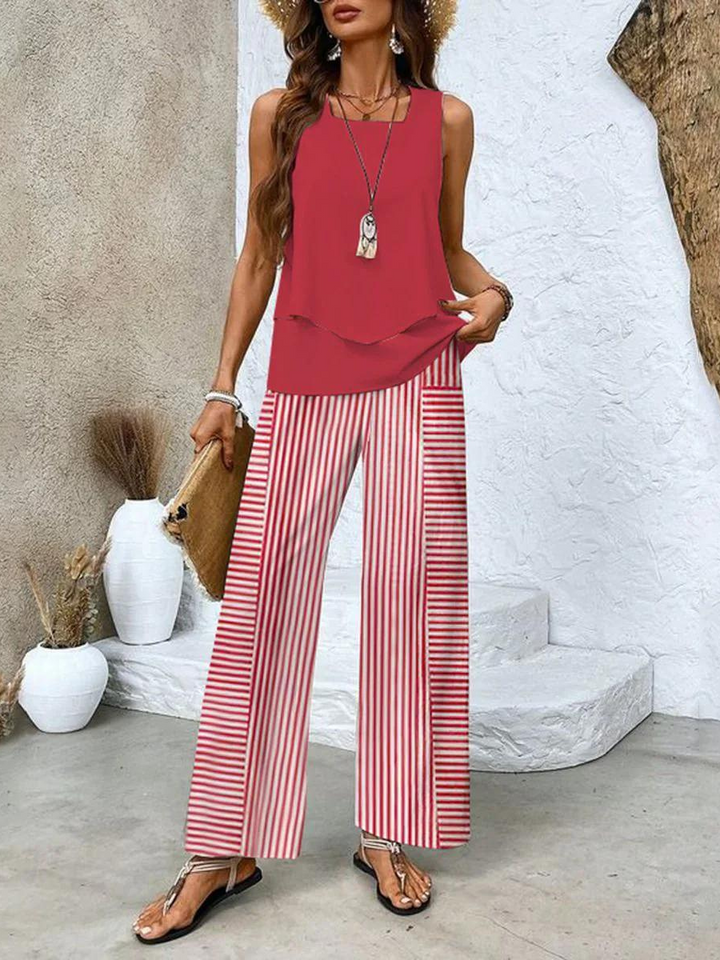Elegant Layered Wide Leg Women Two Piece Summer Set