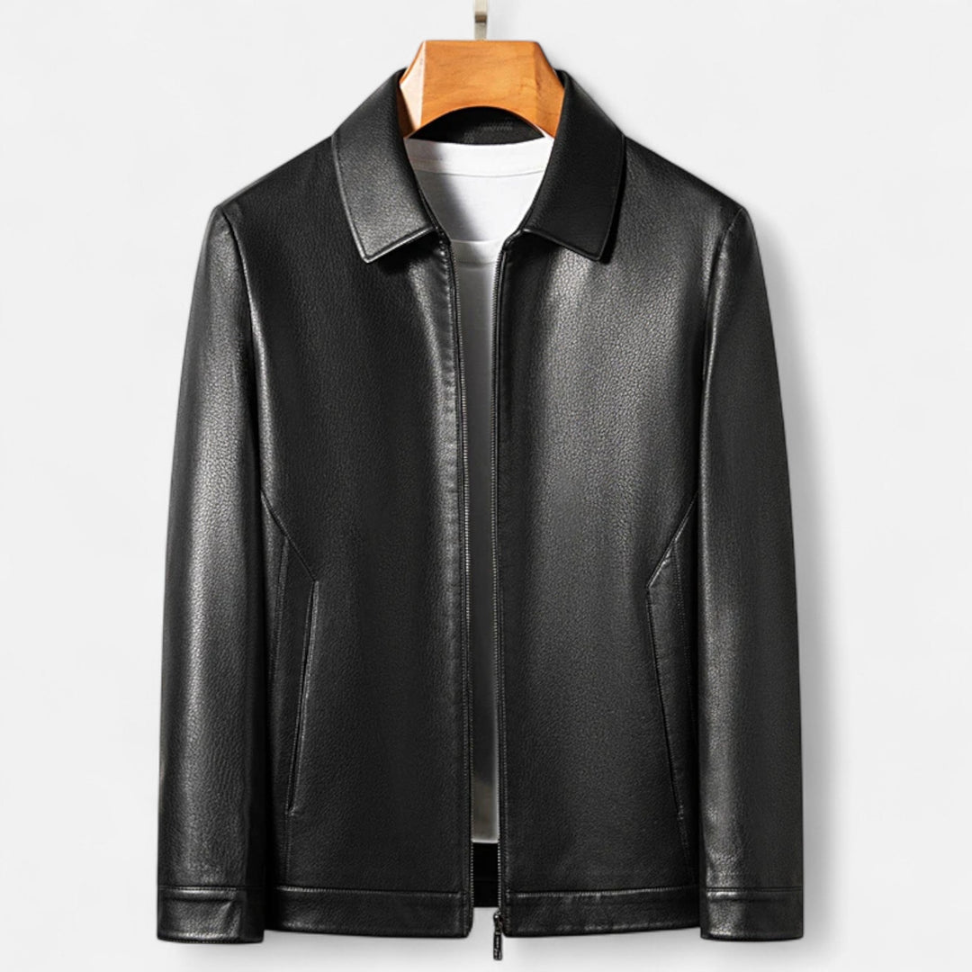 Elegant PU Leather Men's Jacket with Stand Collar