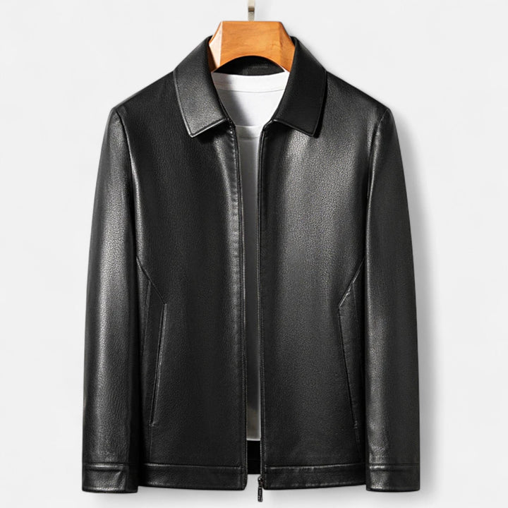 Elegant PU Leather Men's Jacket with Stand Collar
