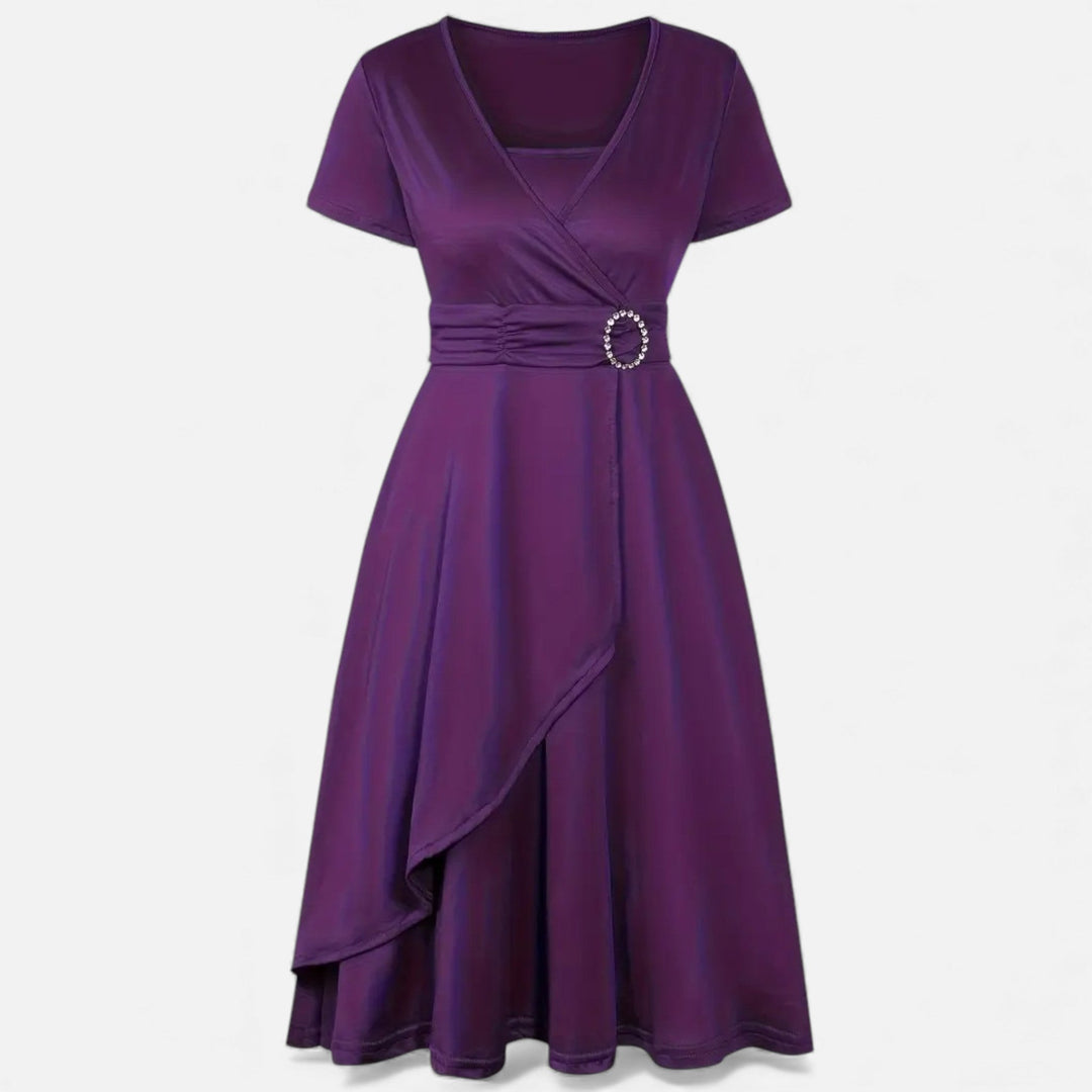 Elegant Rhinestone V-Neck Asymmetric Women's Evening Dress