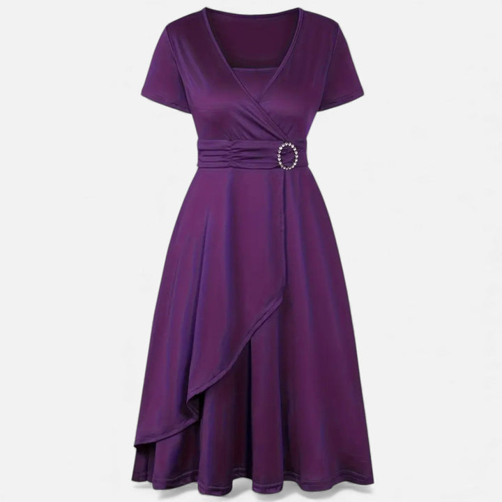 Elegant Rhinestone V-Neck Asymmetric Women's Evening Dress