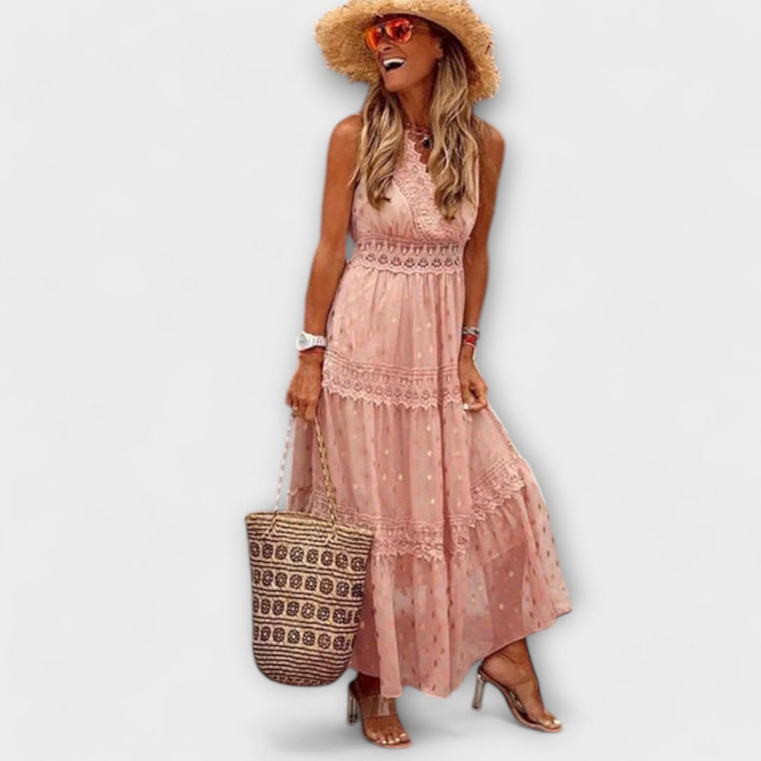 Women's Boho Maxi Dress with Lace Details - Elegant Summer Dress