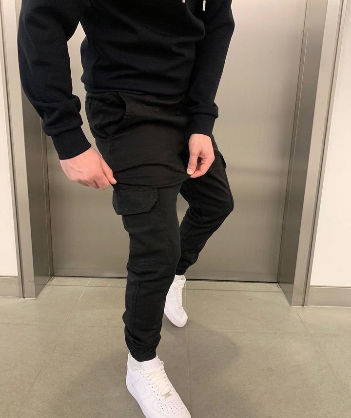 Men's Cargo Jogger Pants with Elastic Waistband - Streetstyle Cotton Blend