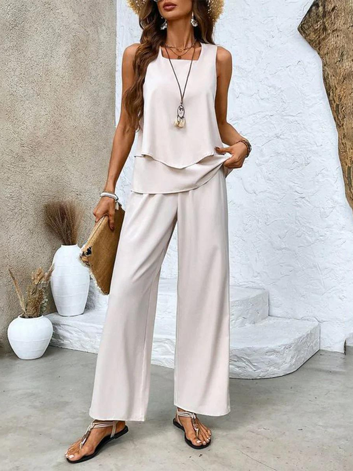 Elegant Layered Wide Leg Women Two Piece Summer Set