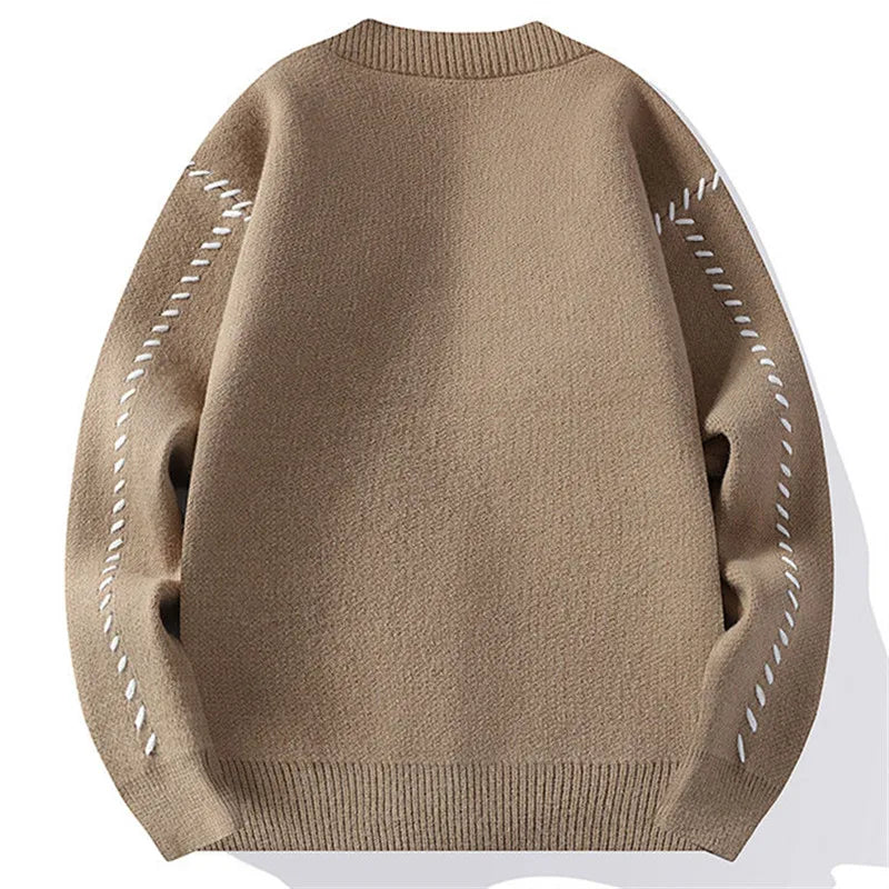 Structured Men's Sweater with Signature Embroidery Pattern - Lightweight Warmth