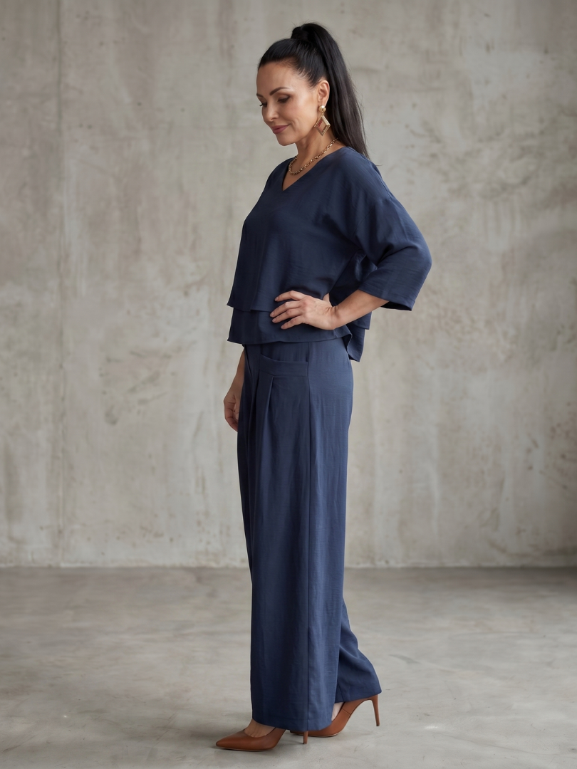 Elegant Layered Women's Wide Leg Two-Piece Set