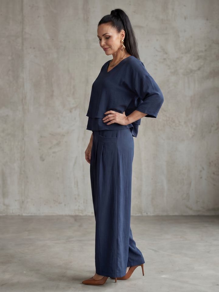 Elegant Layered Women's Wide Leg Two-Piece Set