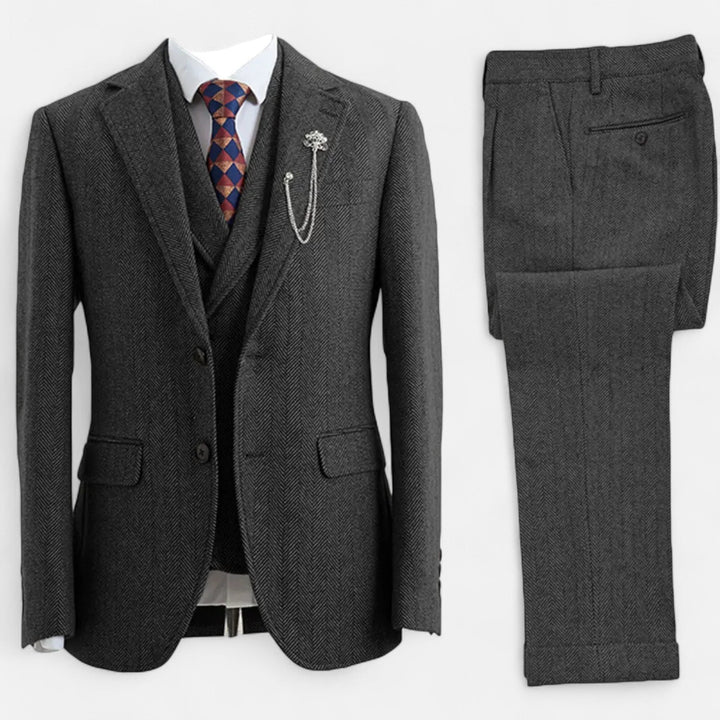 Elegant Tweed Herringbone Men's Suit Three-Piece Double-Breasted
