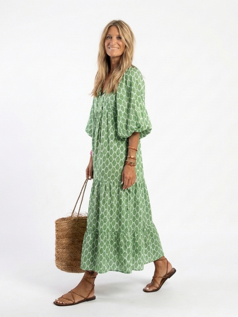 Lightweight Elegant Women's V-Neck Patterned Midi Dress