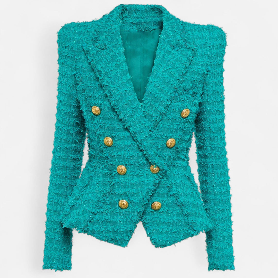 Elegant Slim Fit Women's Tweed Blazer with Tassel Details