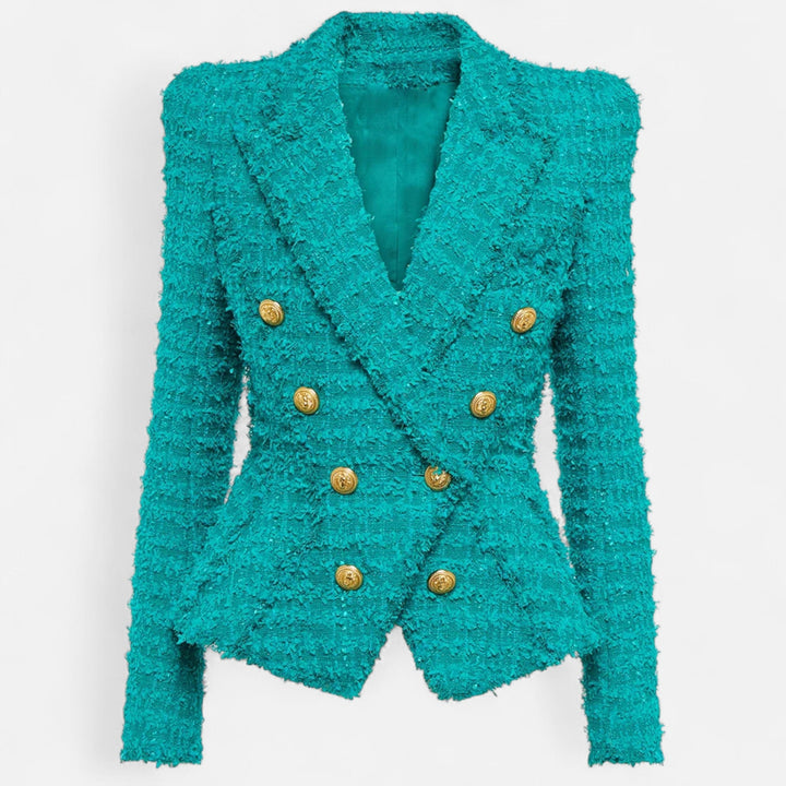 Elegant Slim Fit Women's Tweed Blazer with Tassel Details