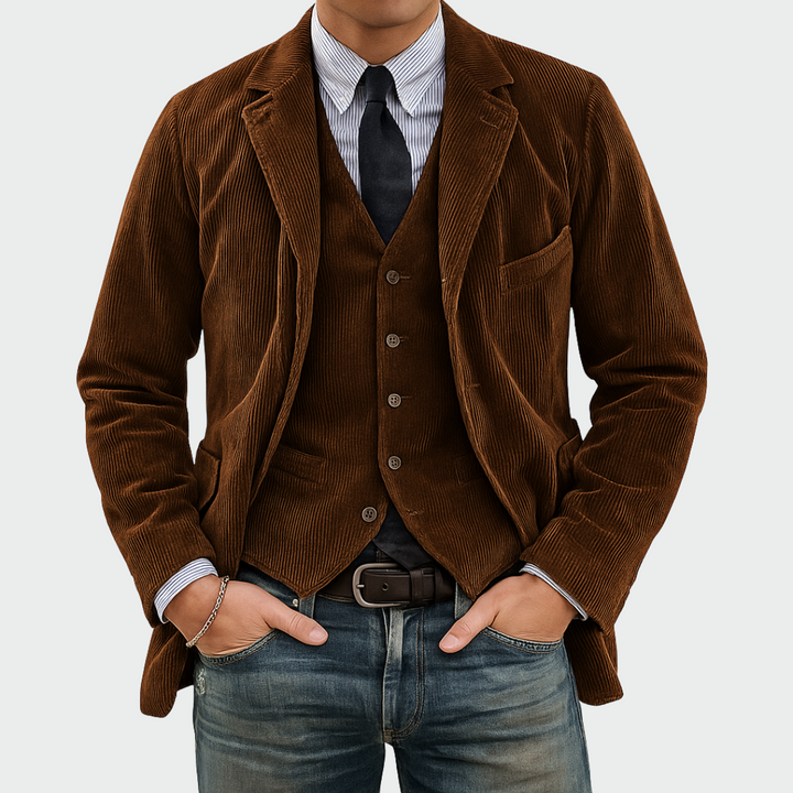 Men's Velvet Blazer & Vest Set - Elegant Two-Piece Ensemble