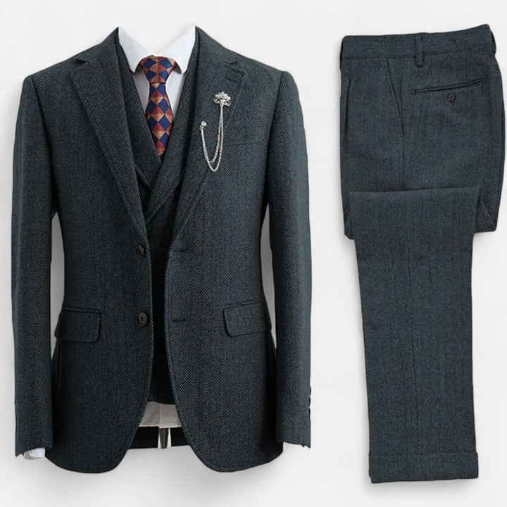 Elegant Tweed Herringbone Men's Suit Three-Piece Double-Breasted