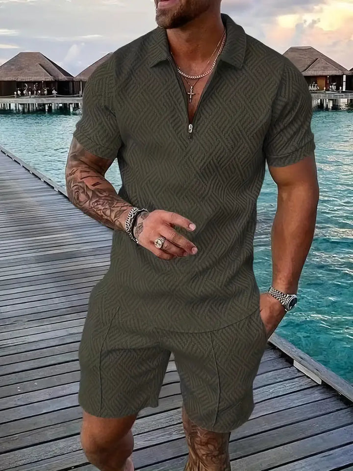 Classic Men's Polo Shirt and Shorts Set - Breathable and Comfortable for Casual Wear and Sports