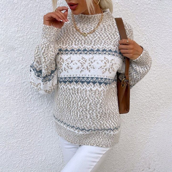 Women's Knit Sweater with Snowflake Pattern - Soft Winter Pullover