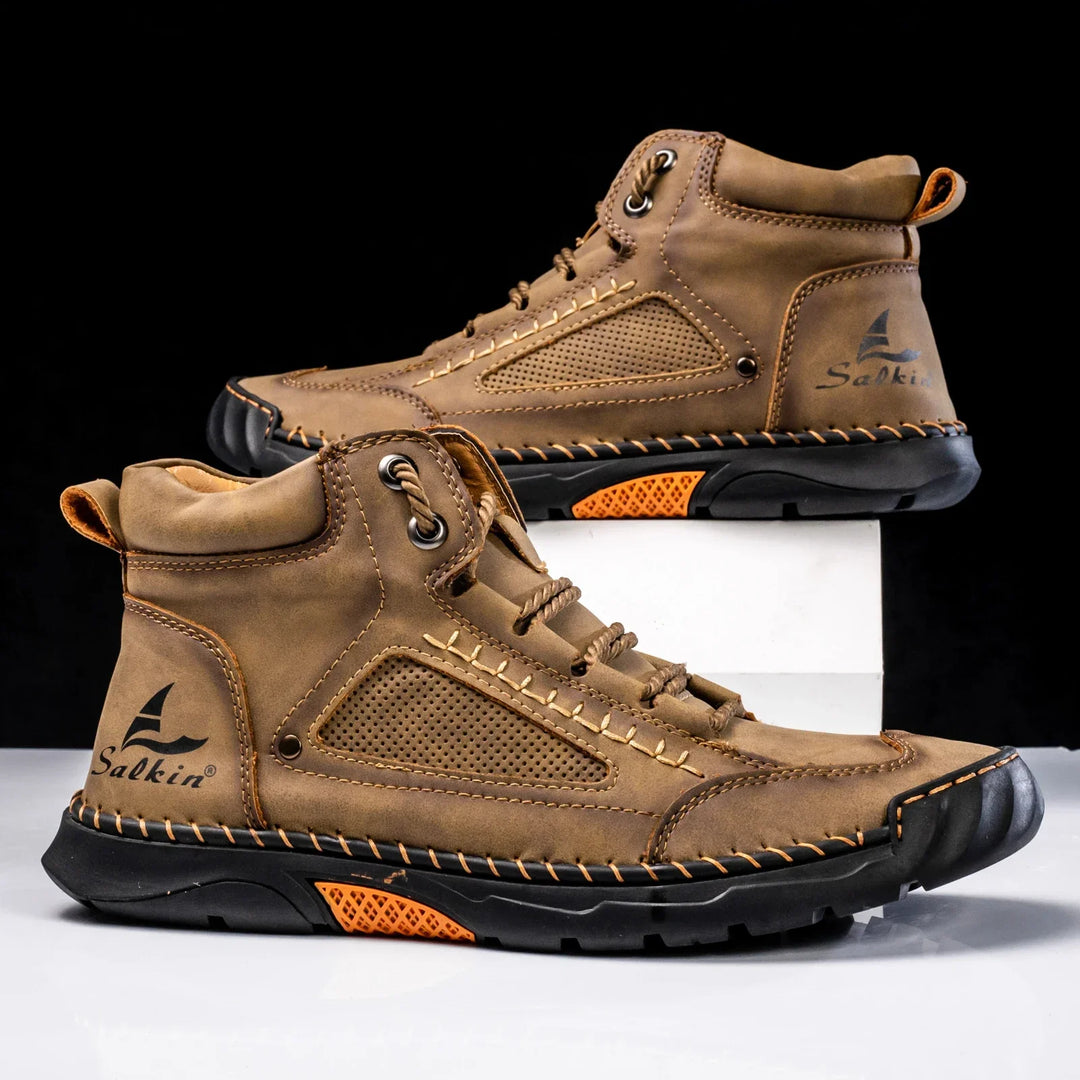 Men's Premium Leather High-Top Sneakers - Waterproof and Breathable