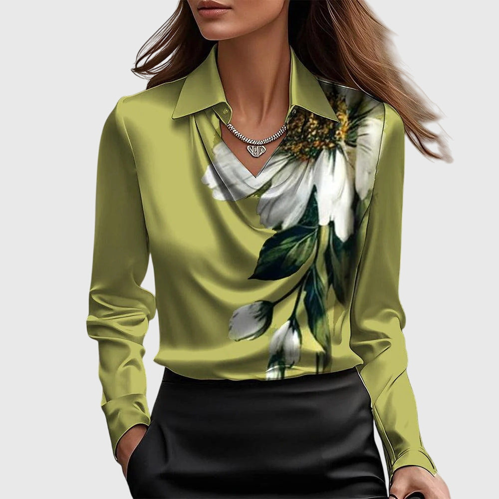 Elegant Women's Blouse with Pleated Neckline - Versatile and Chic