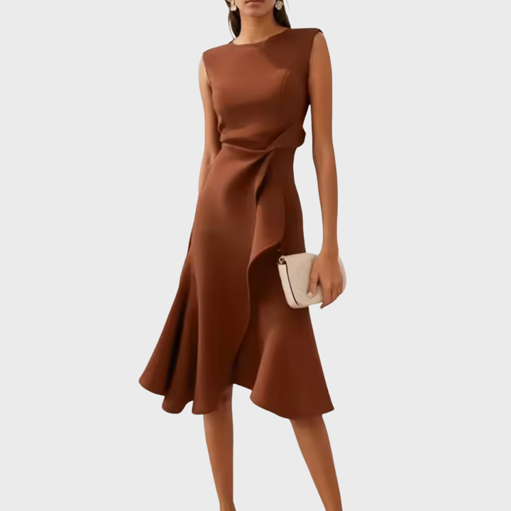 Elegant Draped Women's Asymmetric Midi Dress