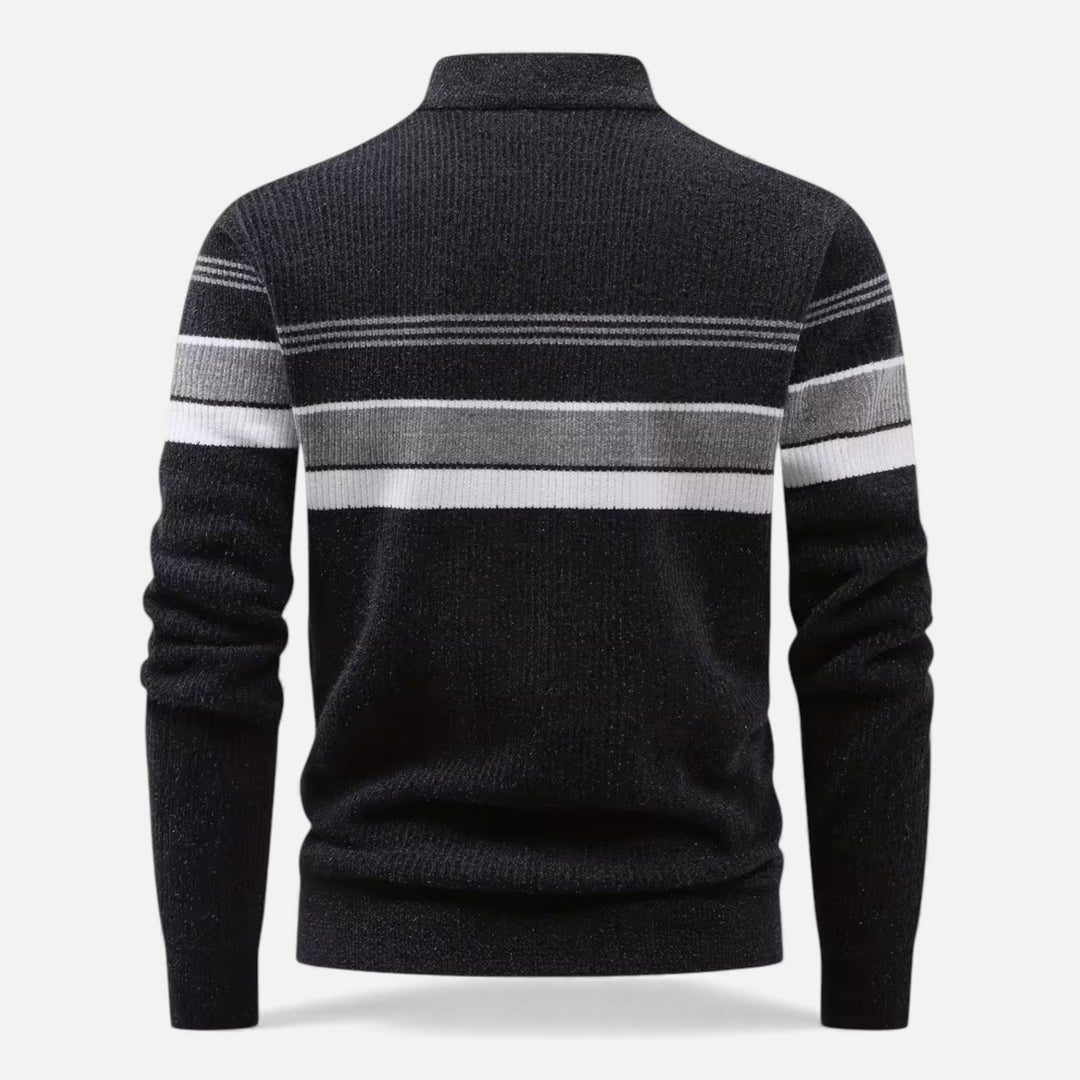 Men's Thick Striped Half-Zip Knit Sweater