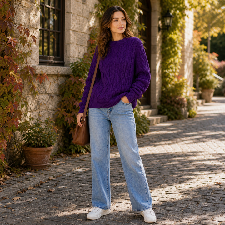 Soft Elegant Women's Cashmere Blend Textured Knit Sweater