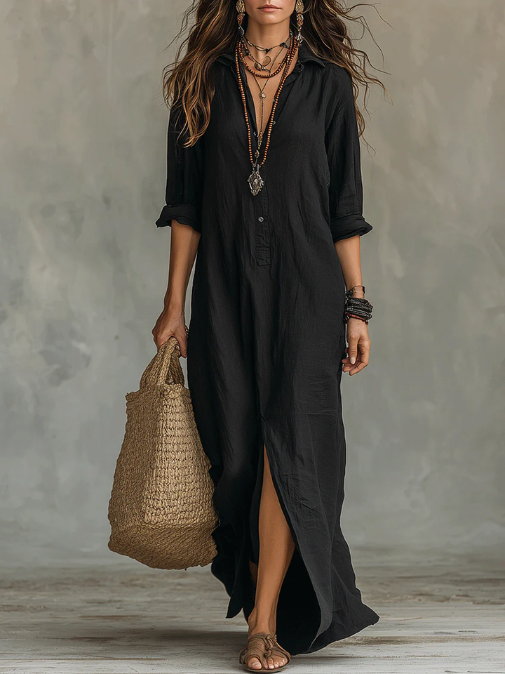 Elegant Oversized Women's Maxi Dress with Buttons
