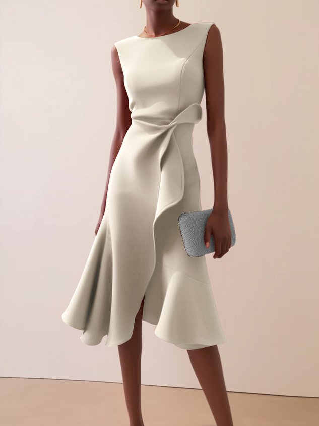 Elegant Draped Asymmetrical Women's Midi Dress