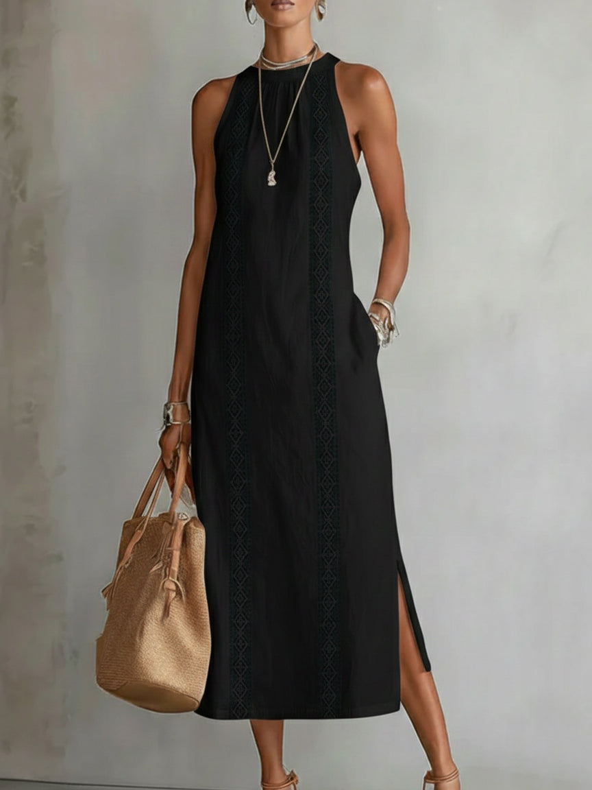 Relaxed Sleeveless Women's Maxi Dress with Mao Collar