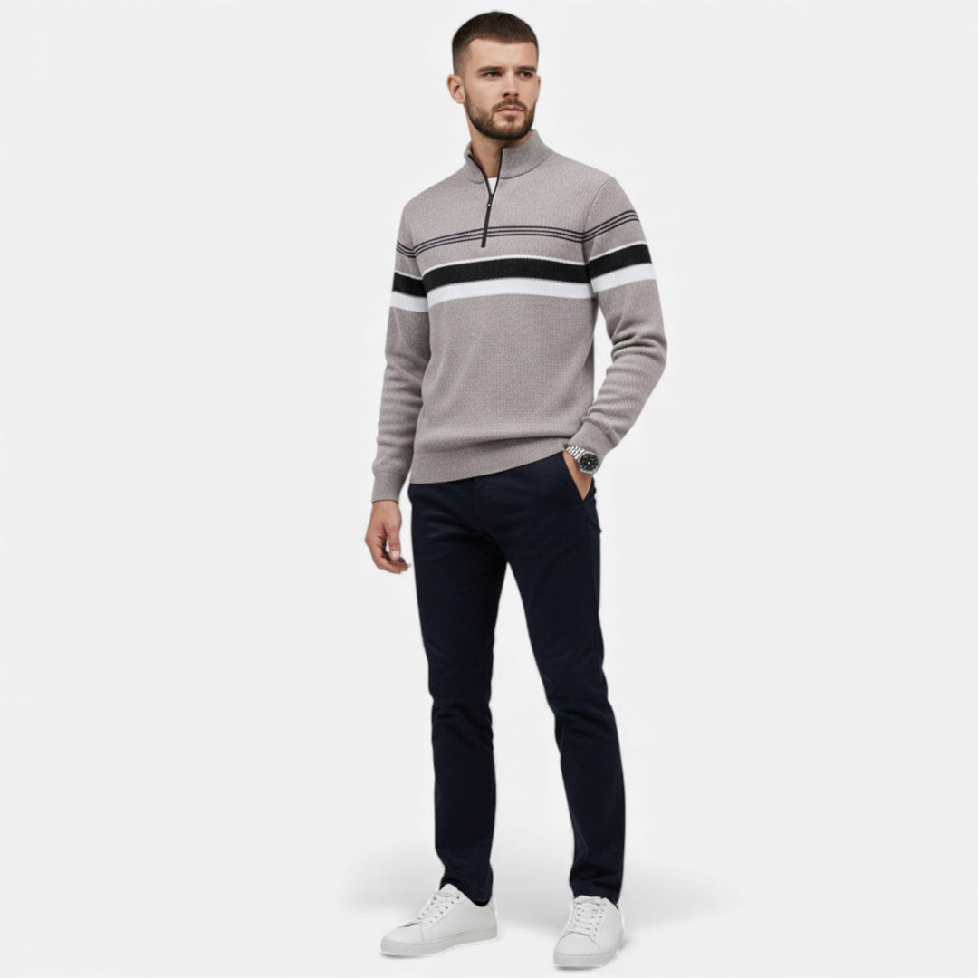 Men's Thick Striped Half-Zip Knit Sweater