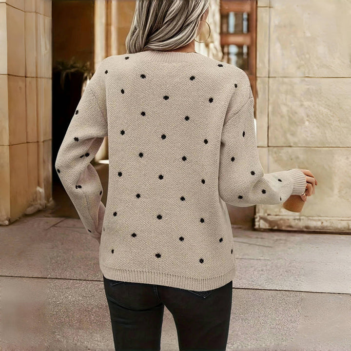 Women's Polka Dot Knit Sweater with Round Neckline