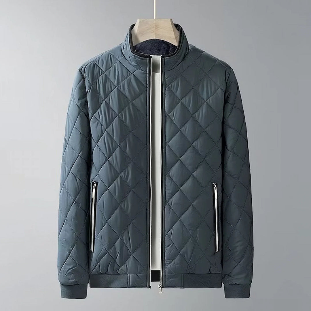 Quilted Men's Puffer Jacket with Stand Collar - Lightweight and Insulated