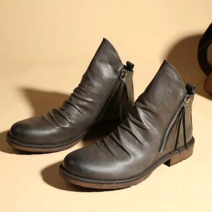 Men's Comfortable PU Leather Boots with Zipper - Non-Slip and Breathable