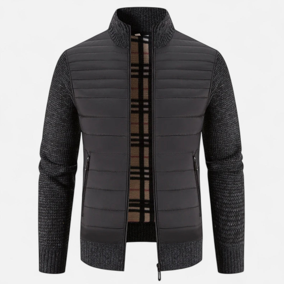 Men's Warm Fleece Patchwork Jacket with Stand Collar