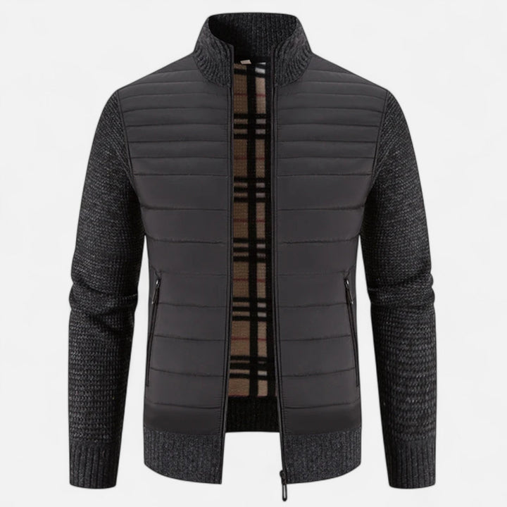 Men's Warm Fleece Patchwork Jacket with Stand Collar