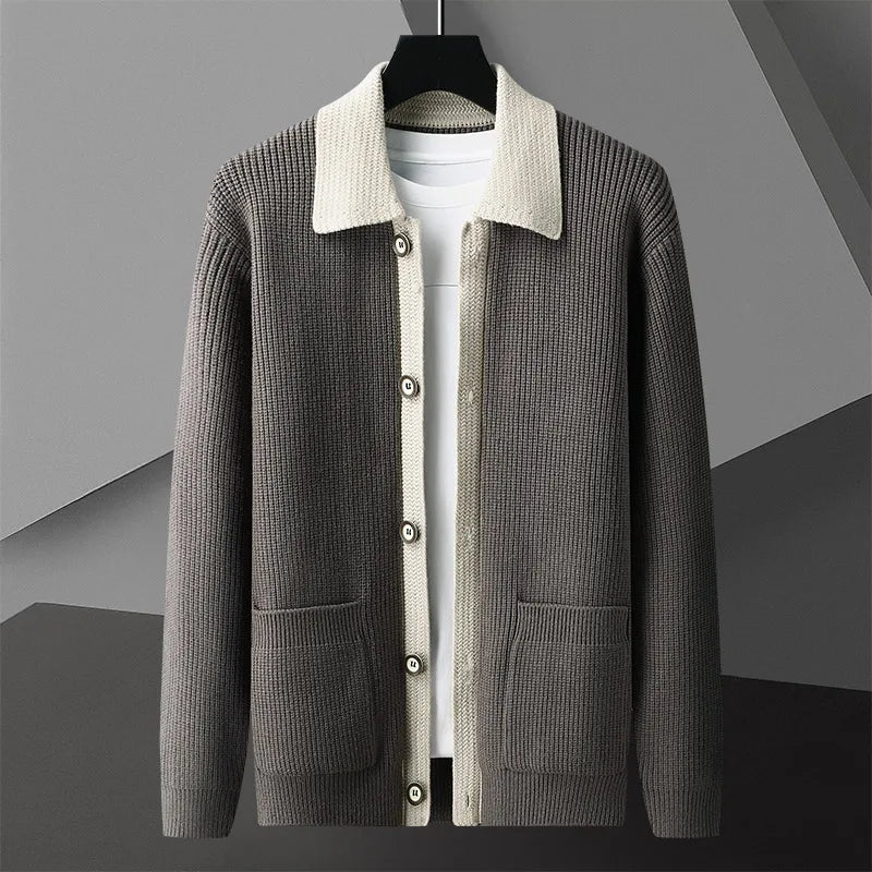 Classic Men's Knit Cardigan with Button Placket for Fall and Winter