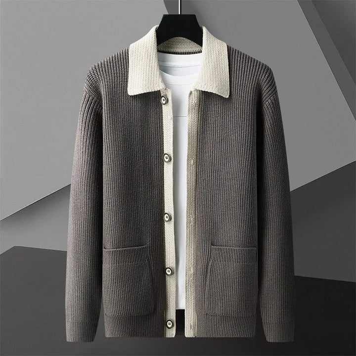 Classic Men's Knit Cardigan with Button Placket for Fall and Winter