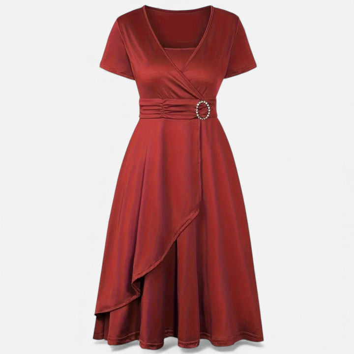 Elegant Rhinestone V-Neck Asymmetric Women's Evening Dress