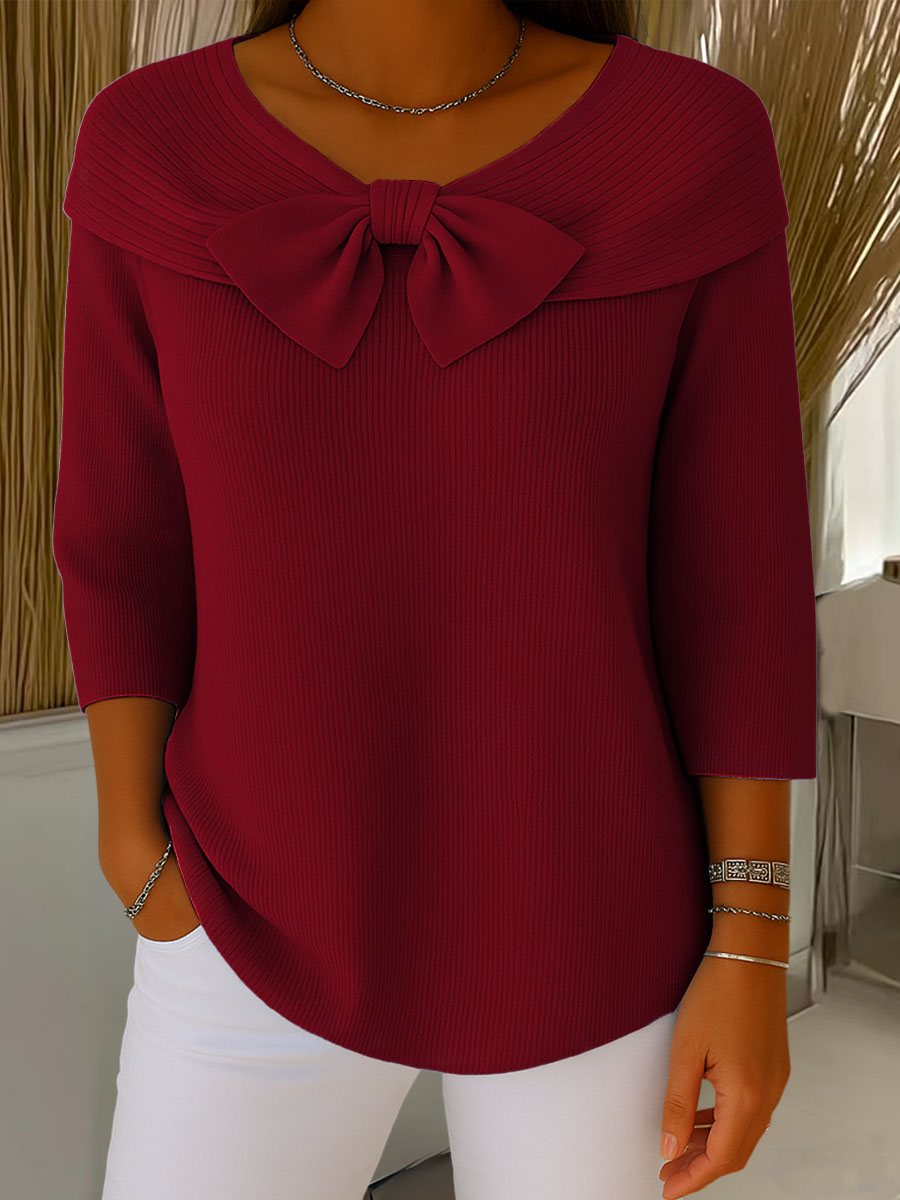 Women's Soft Knit Pullover Sweater with Bow Detail