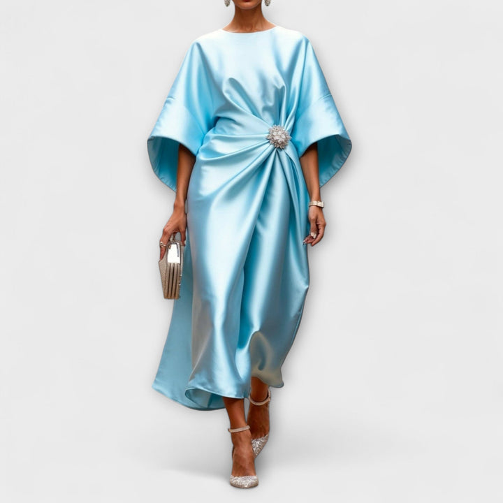 Elegant Women's Satin Maxi Dress with Glossy Effect - Perfect for Galas and Weddings