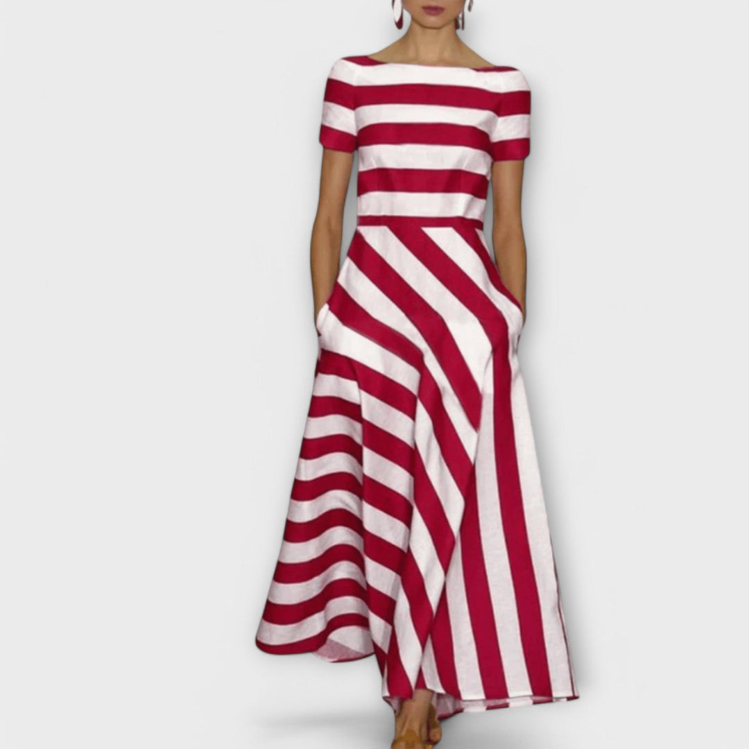 Elegant Women's Maxi Dress with Stripe Pattern - Relaxed Fit