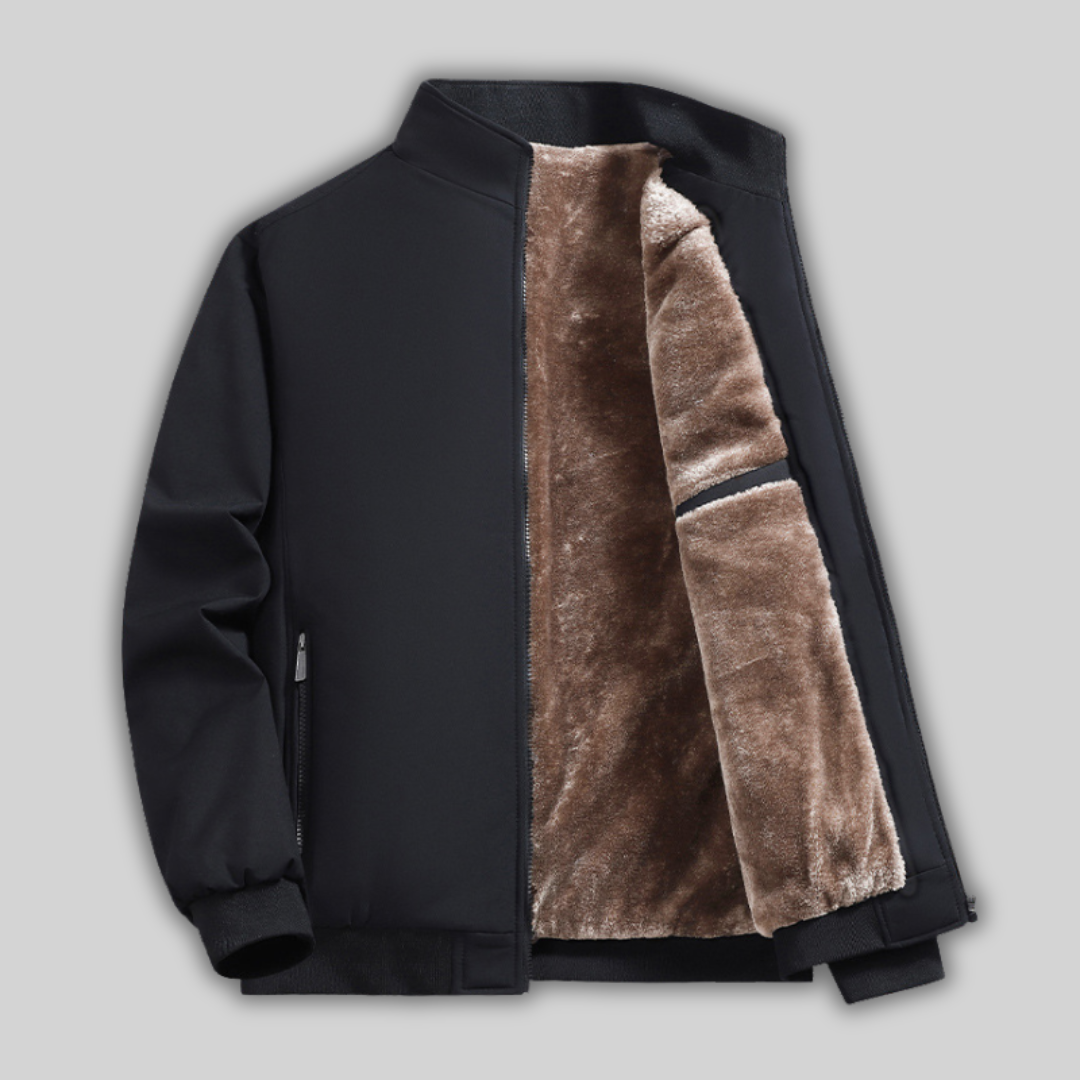 Men's Warm Fleece Winter Jacket - Lined Stand Collar Jacket with Zipper