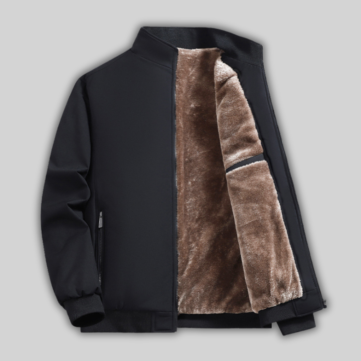 Men's Warm Fleece Winter Jacket - Lined Stand Collar Jacket with Zipper