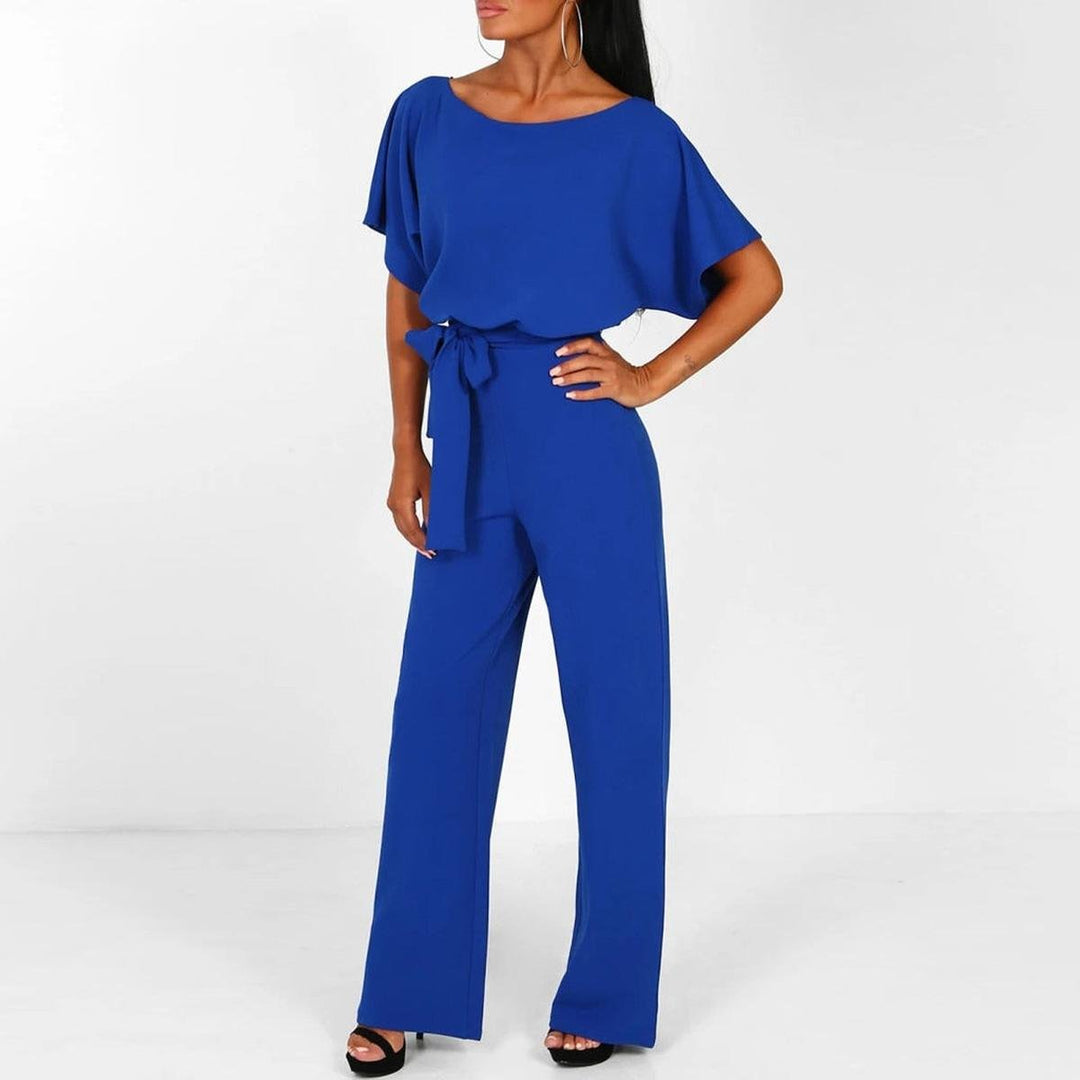 Casual Belted Women's Short Sleeve Jumpsuit